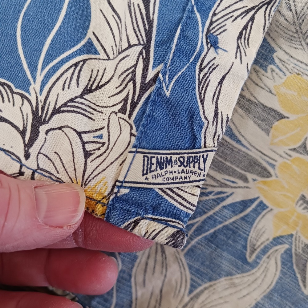 Ralph Lauren Denim Supply Shirt Mens Medium Blue Floral Button Up Hawaiian Tiki - Picture 3 of 7